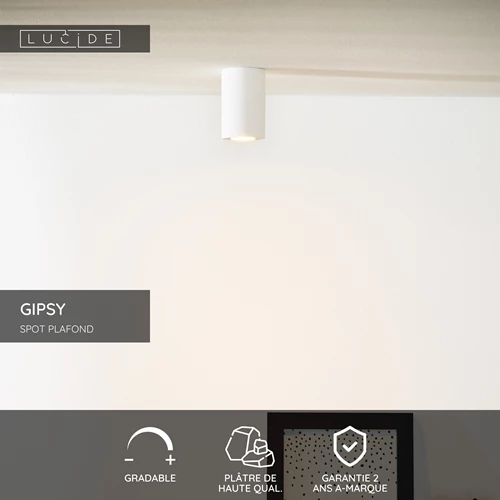 Lucide GIPSY - Spot plafond - Ø 7 cm - 1xGU10 - Blanc - USP